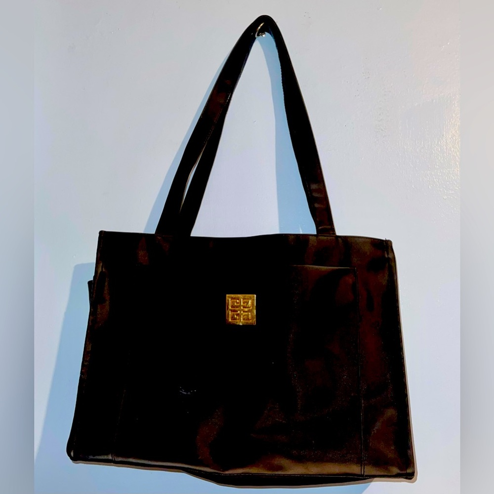Used Givenchy Parfumes Black Zipper Tote/Shoulder Bag with Phone Case